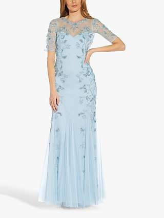 Adrianna Papell Beaded Godets Maxi Dress, Elegant Sky