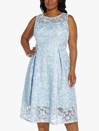 Adrianna Papell Plus Size Embroidered Cocktail Dress, Clear Water