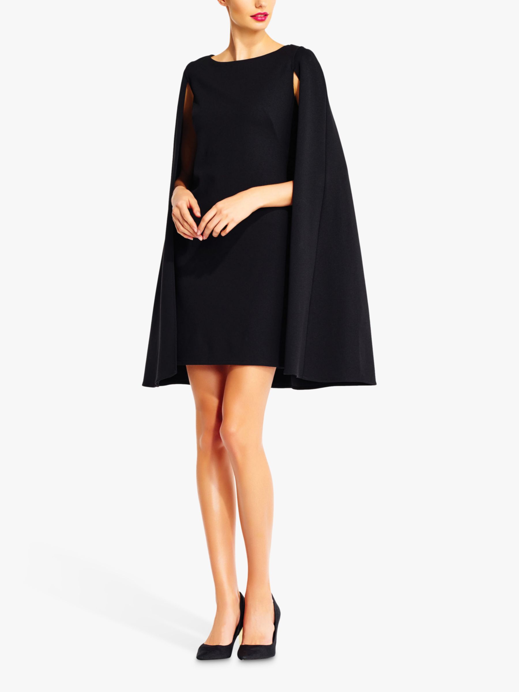 Adrianna Papell Cape Cocktail Dress, Black at John Lewis & Partners