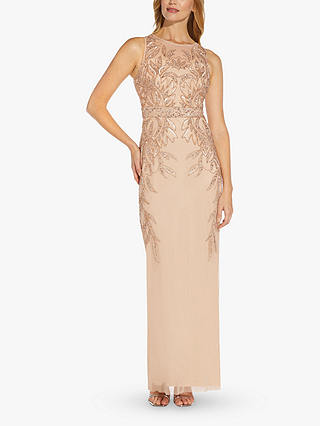 Adrianna Papell Papell Studio Beaded Column Dress, Rose Gold