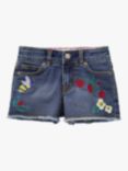 Mini Boden Kids' Bee Embroidered Denim Shorts, Mid Blue