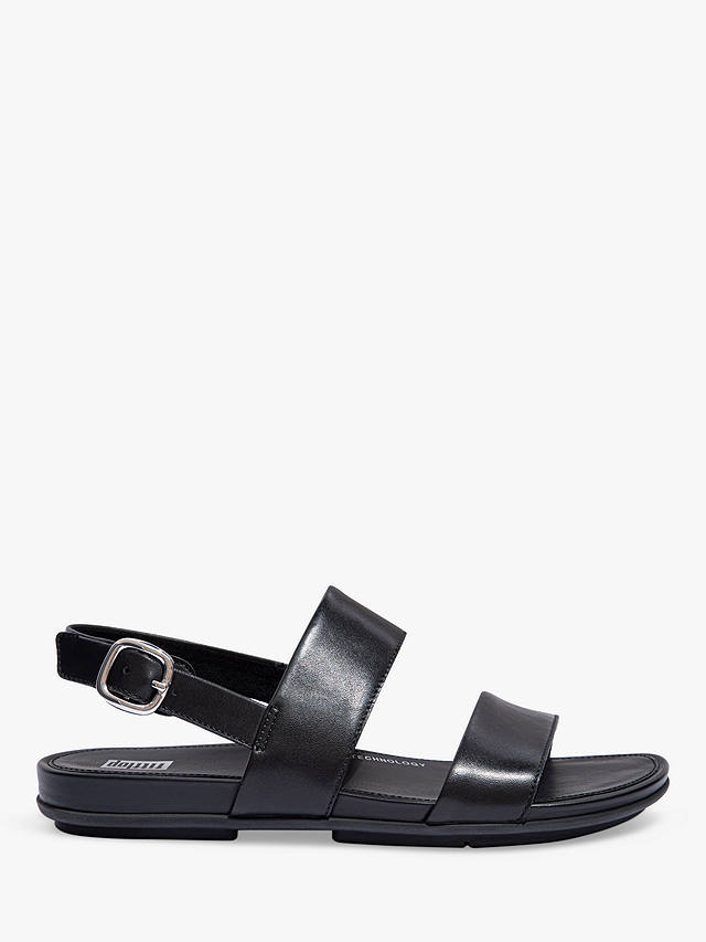 FitFlop Gracie Leather Double Strap Sandals, All Black at John Lewis ...