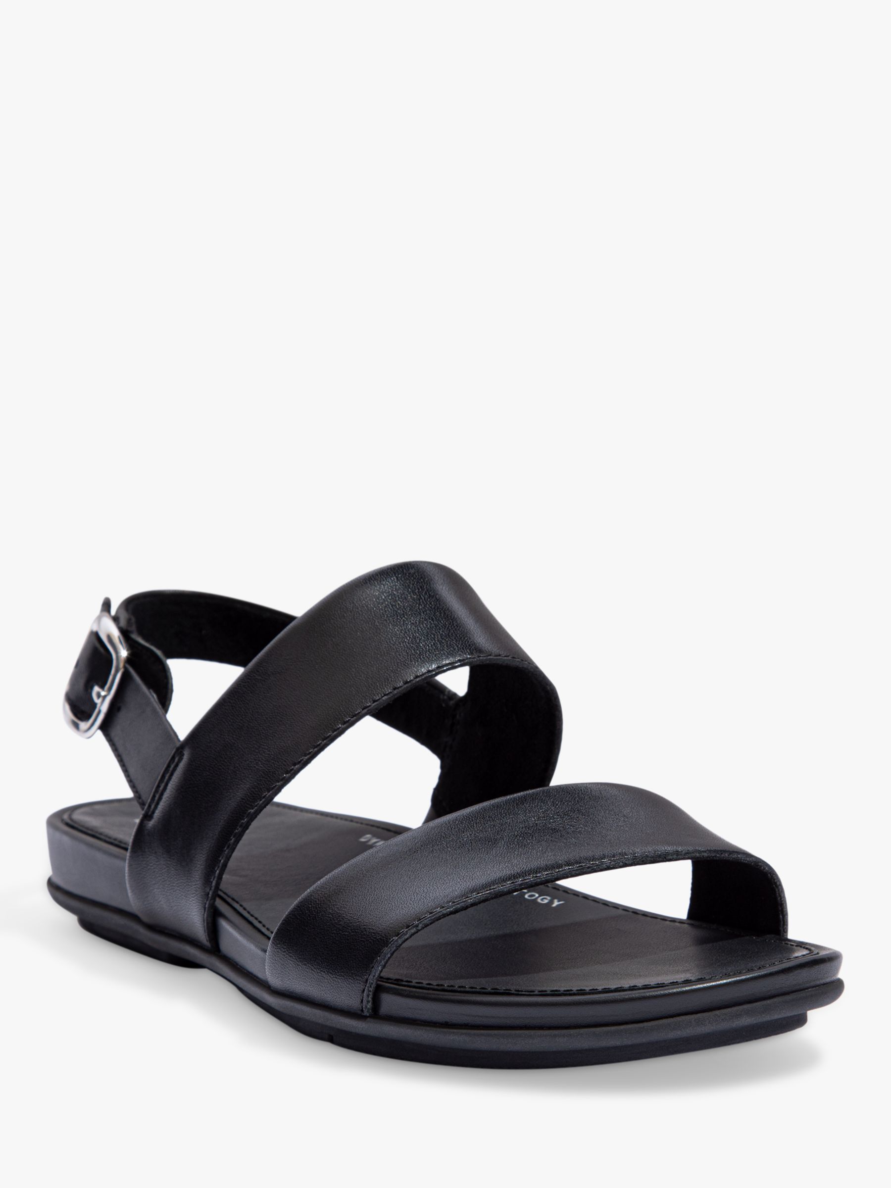 FitFlop Gracie Leather Double Strap Sandals, All Black, 3