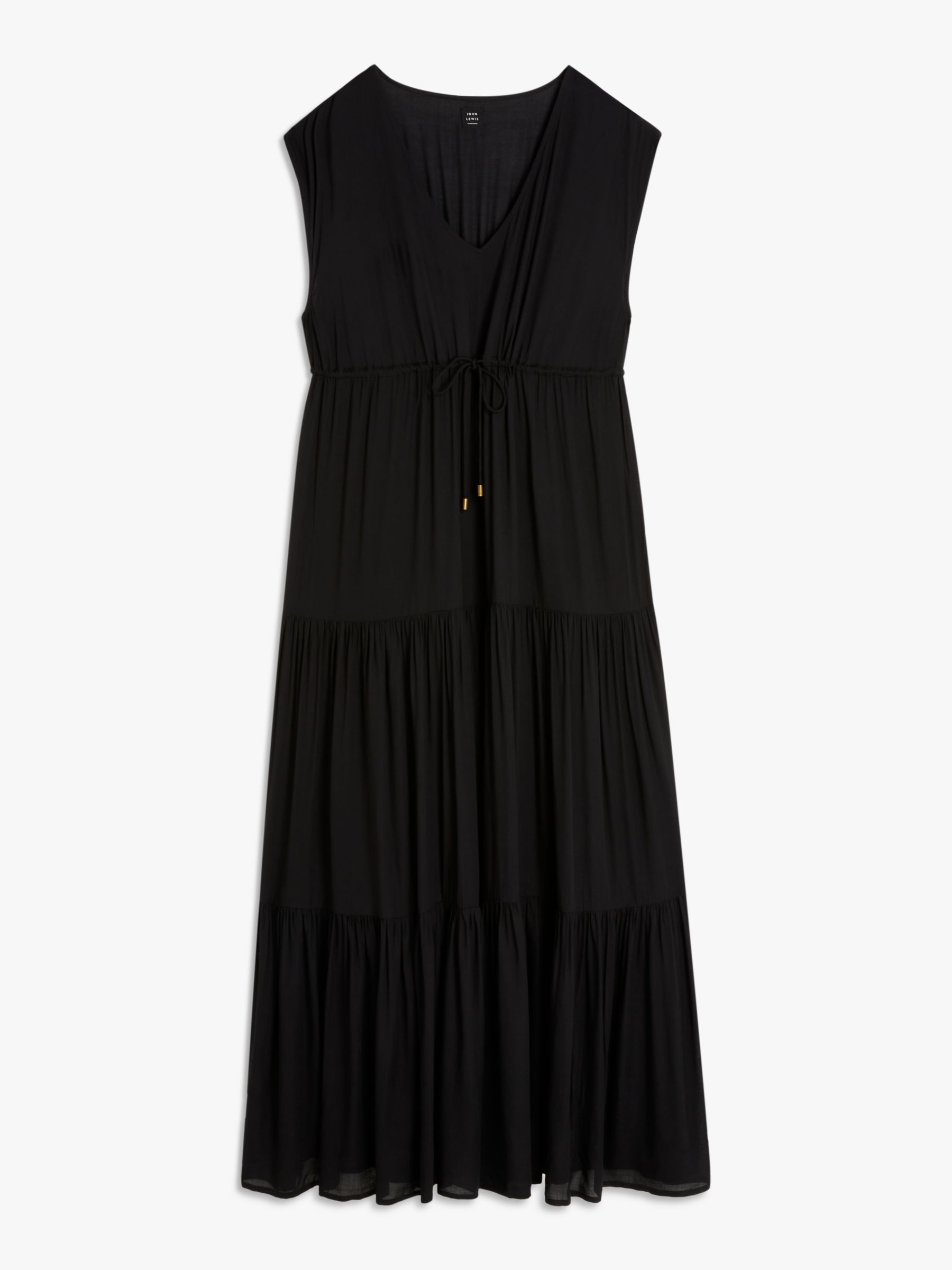 John Lewis Plain Tiered Maxi Beach Dress, Black at John Lewis & Partners