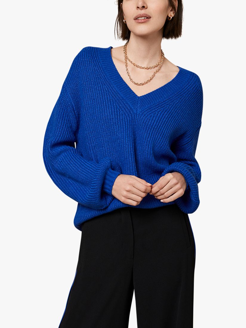 Mint Velvet Chunky V-Neck Jumper, Blue