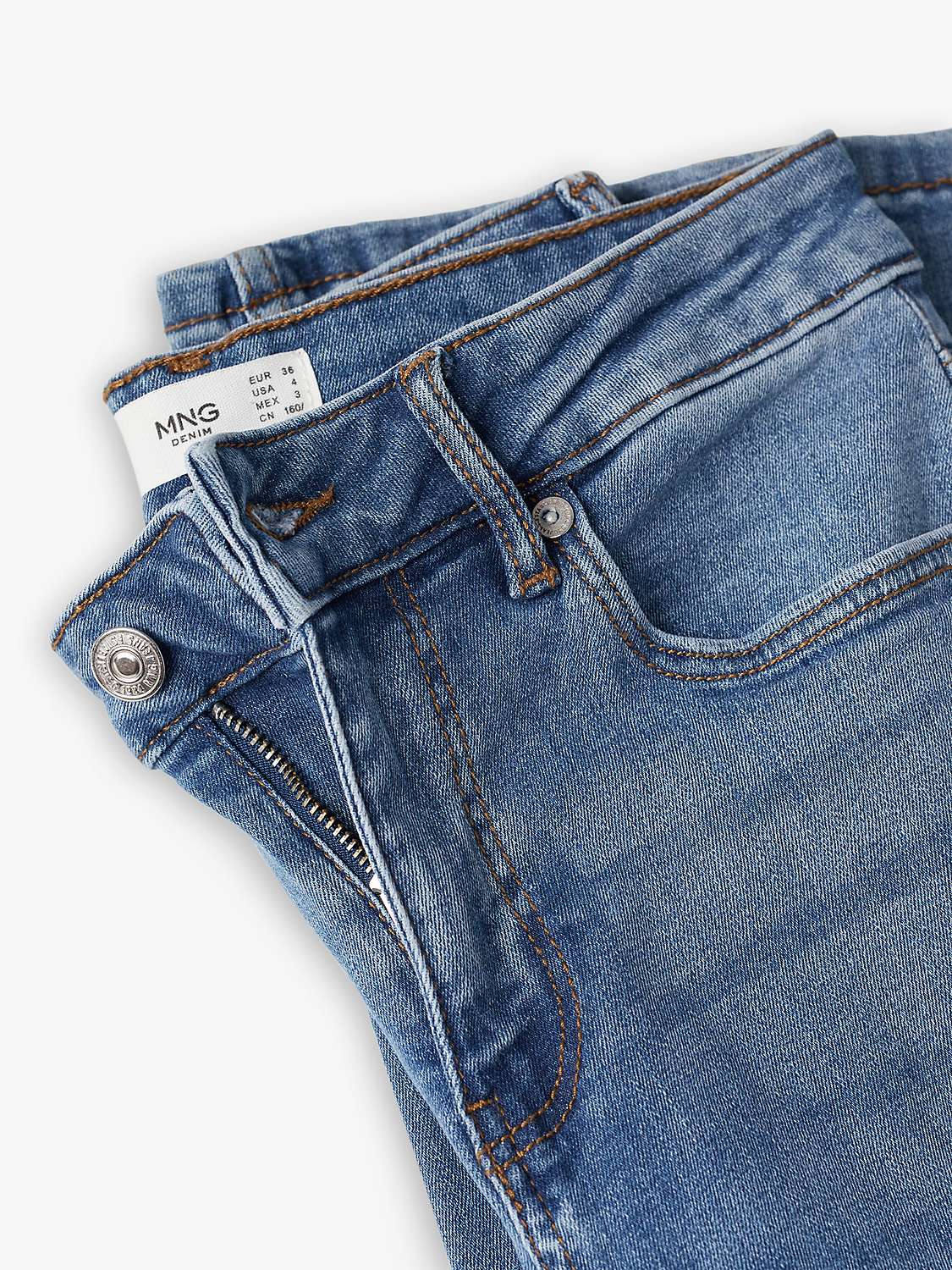 Mango Flare Cotton Blend Jeans, Open Blue at John Lewis & Partners