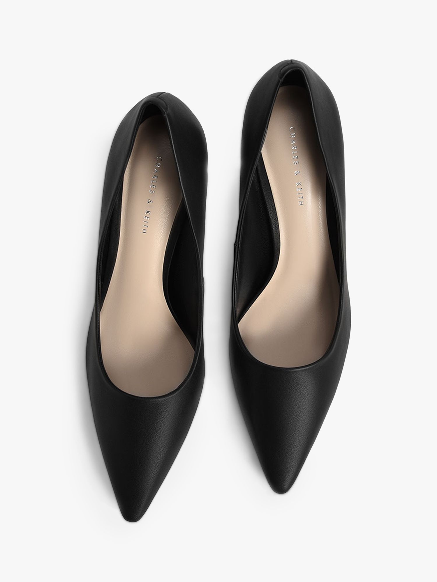 CHARLES & KEITH Spool Heel Court Shoes, Black, 3