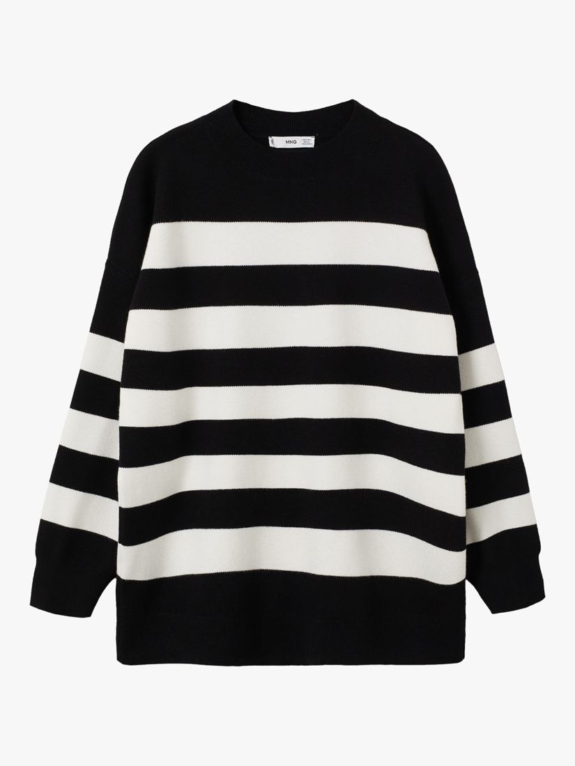 Mango Lotus Striped Crew Neck Jumper, Cream/Black