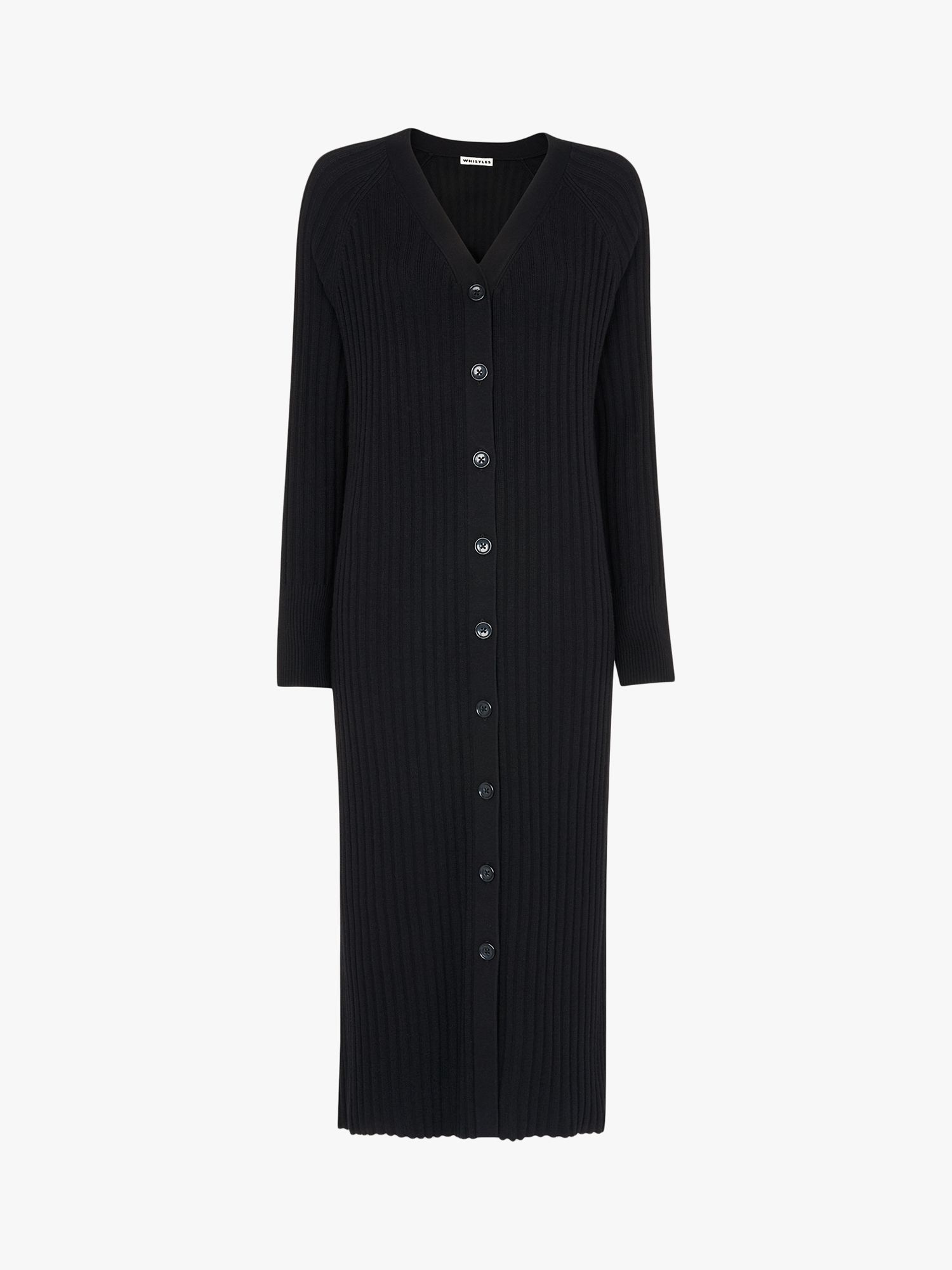 Whistles Nelly Ribbed Cardigan Dress, Black at John Lewis & Partners