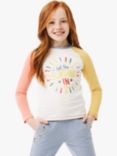 FatFace Kids' Let The Sunshine In Jersey Top, Ivory/Multi, Ivory/Multi