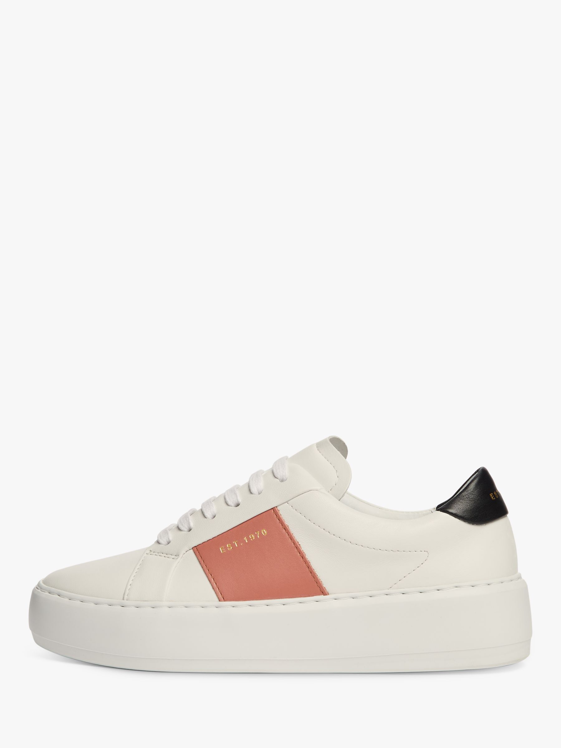 Jigsaw Riva Leather Flatform Trainers, White/Pink at John Lewis & Partners