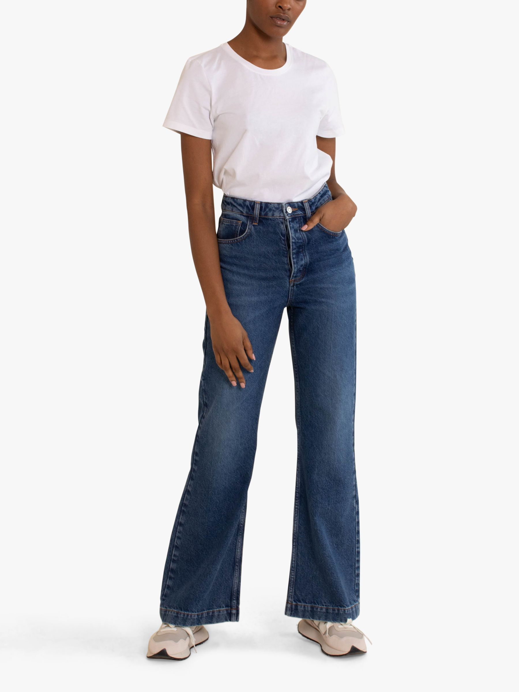 Albaray Organic Cotton Denim Flared Jeans, Bleach at John Lewis & Partners