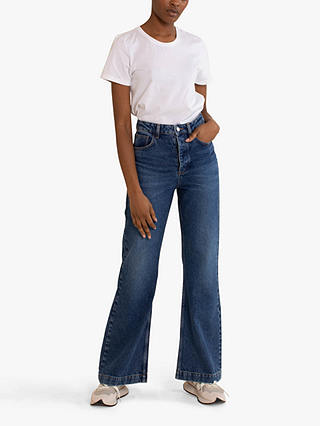 Albaray Organic Cotton Denim Flared Jeans, Bleach