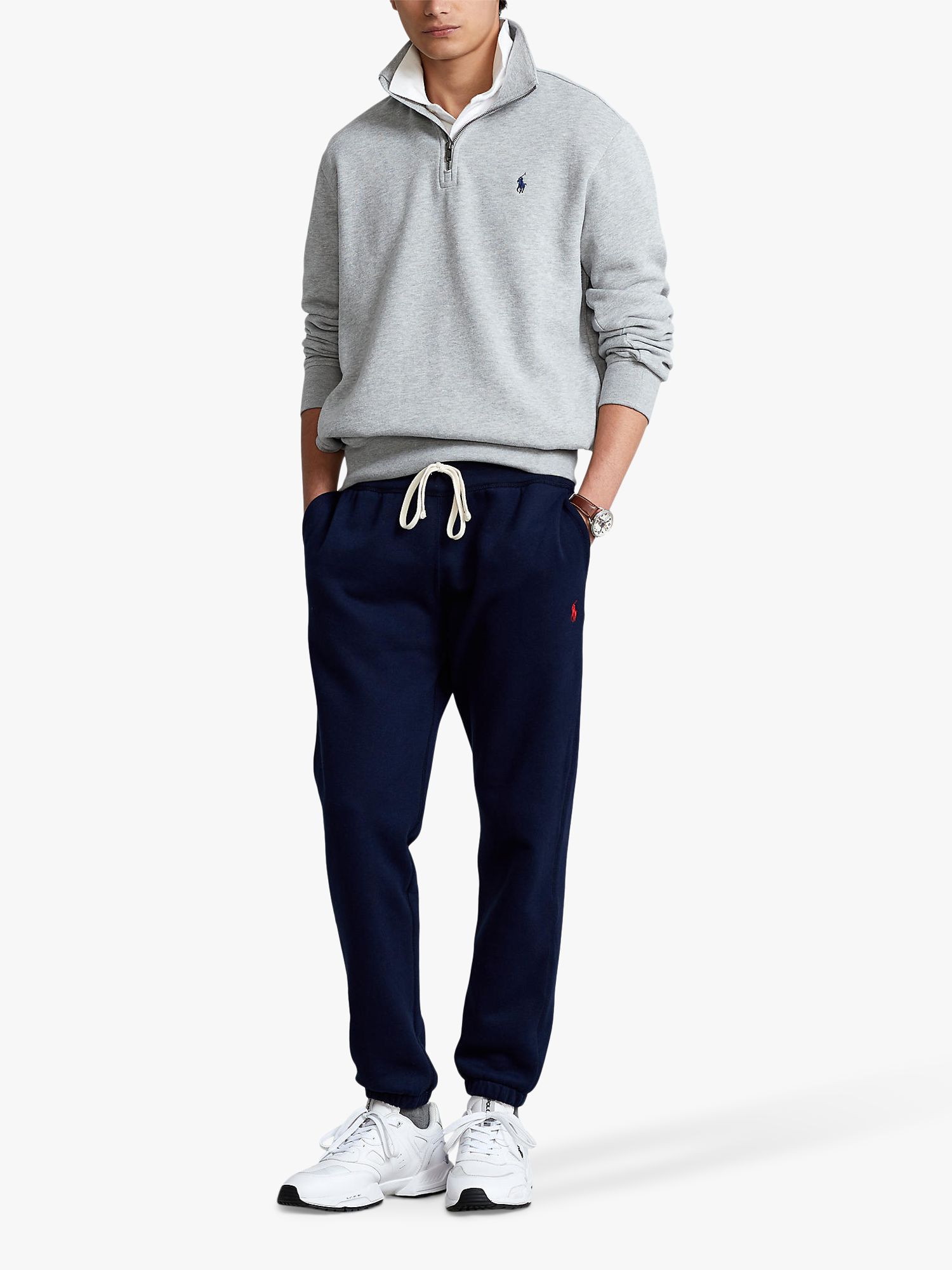 Polo Ralph Lauren Zip Neck Jumper, Grey Heather at John Lewis & Partners