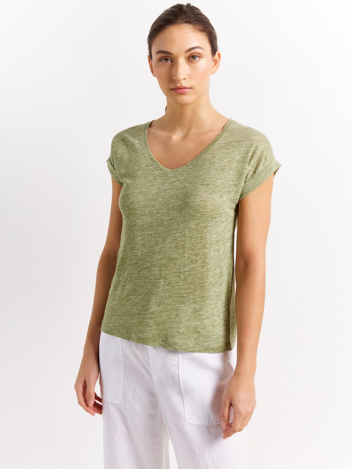 Gerard Darel Armand Linen T-Shirt, Khaki Green at John Lewis & Partners