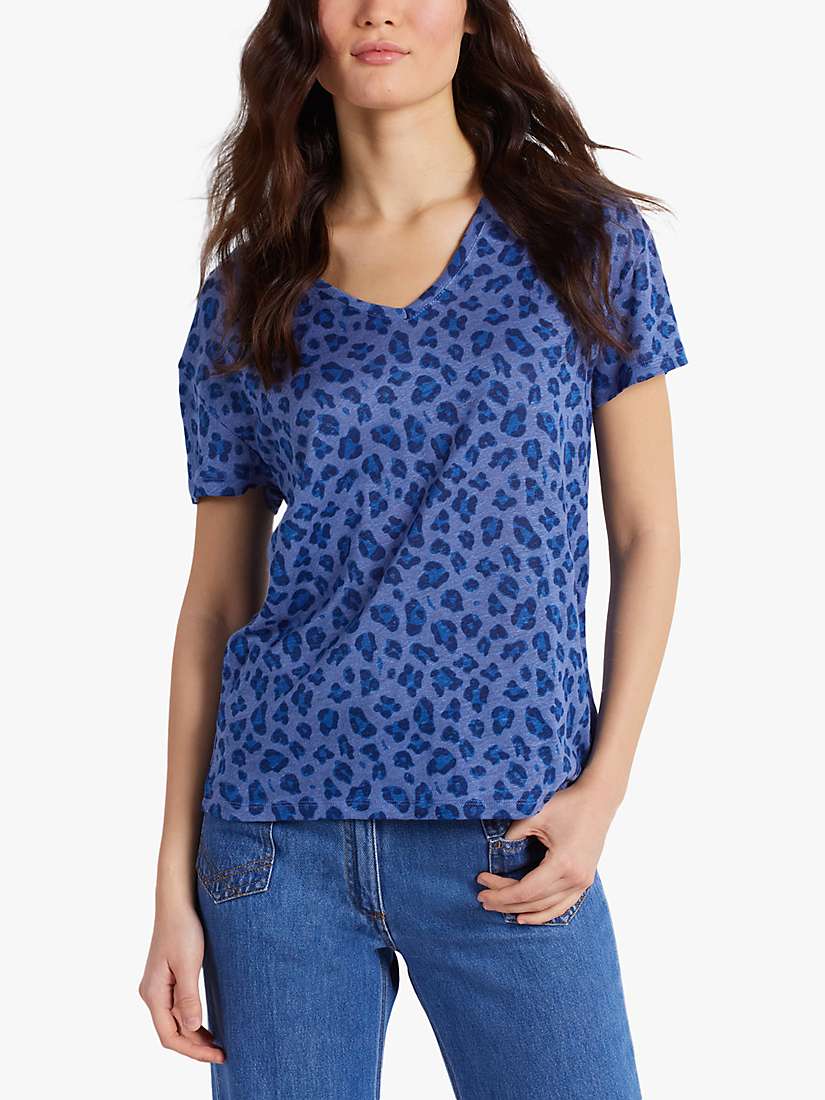Gerard Darel Angy Animal Print T-Shirt, Blue at John Lewis & Partners