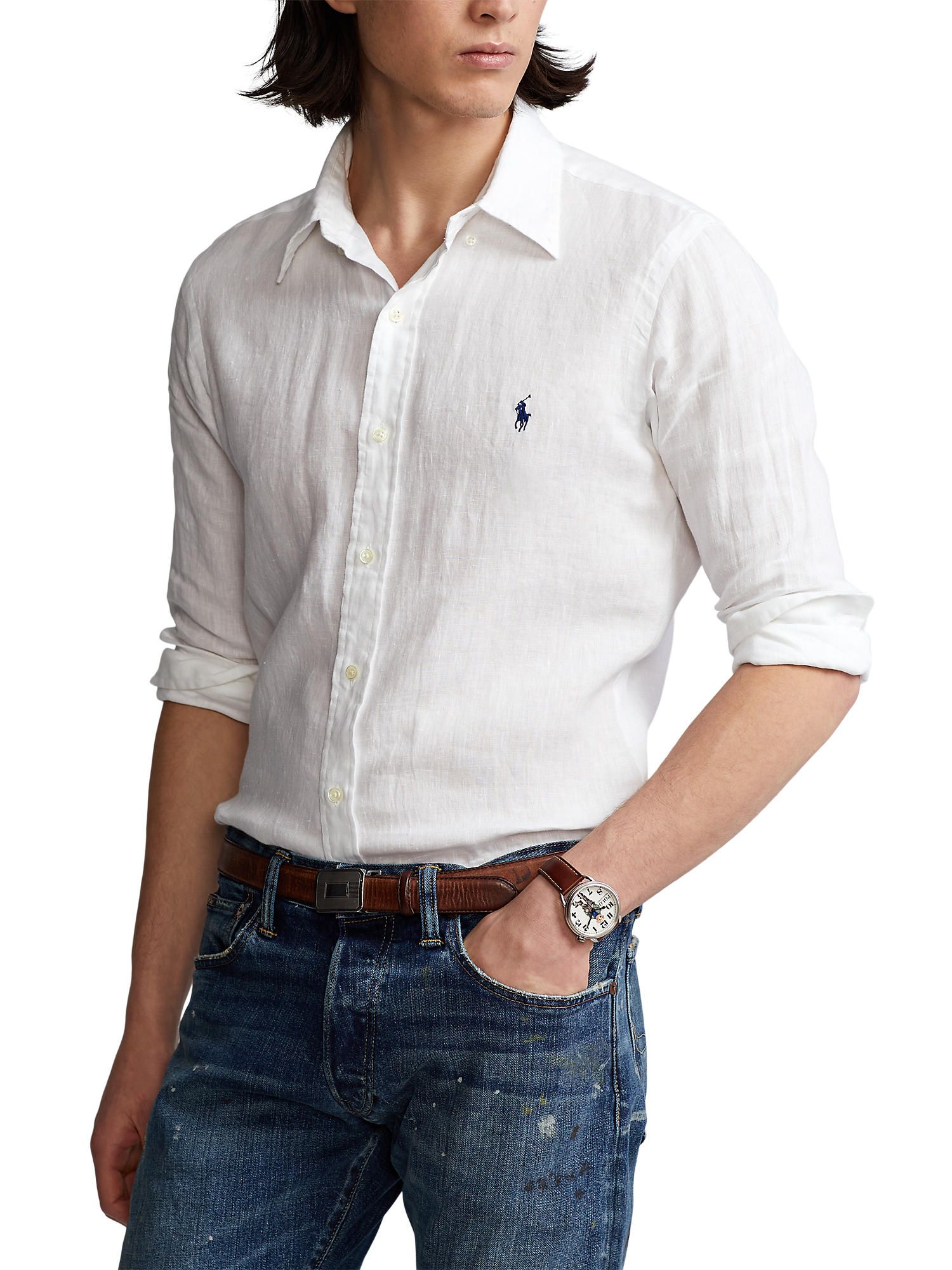 Polo Ralph Lauren Custom Fit Linen Sport Shirt, White at John Lewis &  Partners