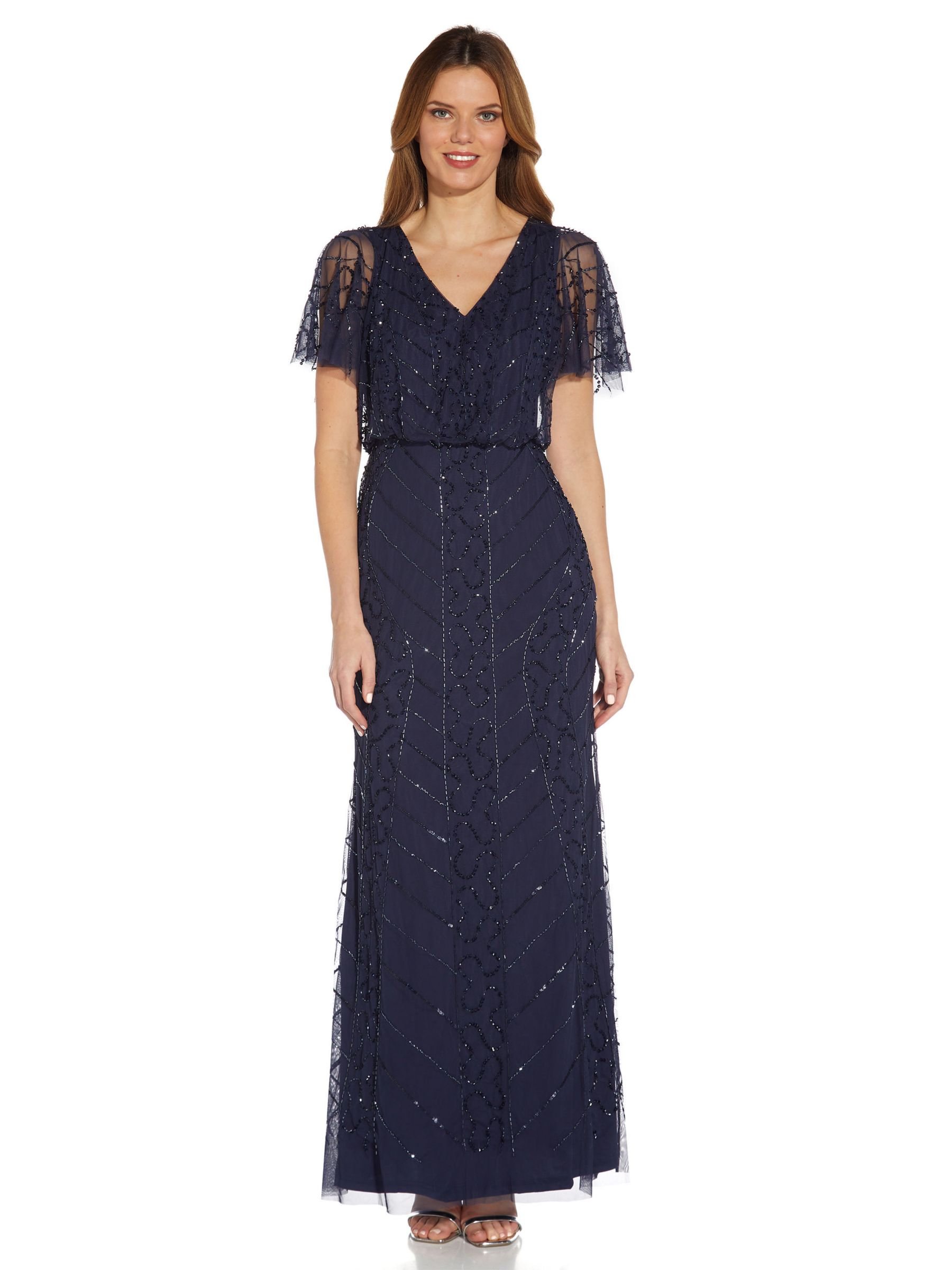 Adrianna Papell Beaded Blouson Dress, Navy