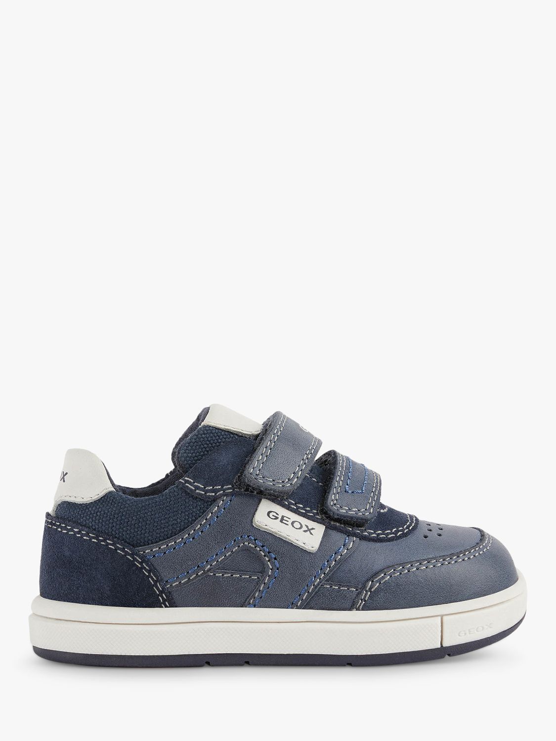Geox Kids' Trottola Leather Trainers, Navy/White, 21