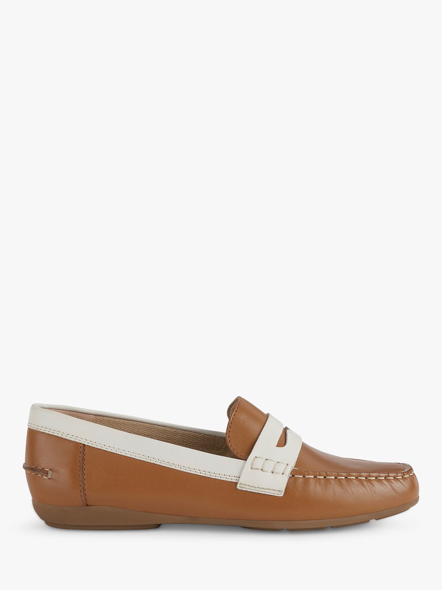 Women's Wide Fit Leather Moccasins, Camel/White at John Lewis & Partners