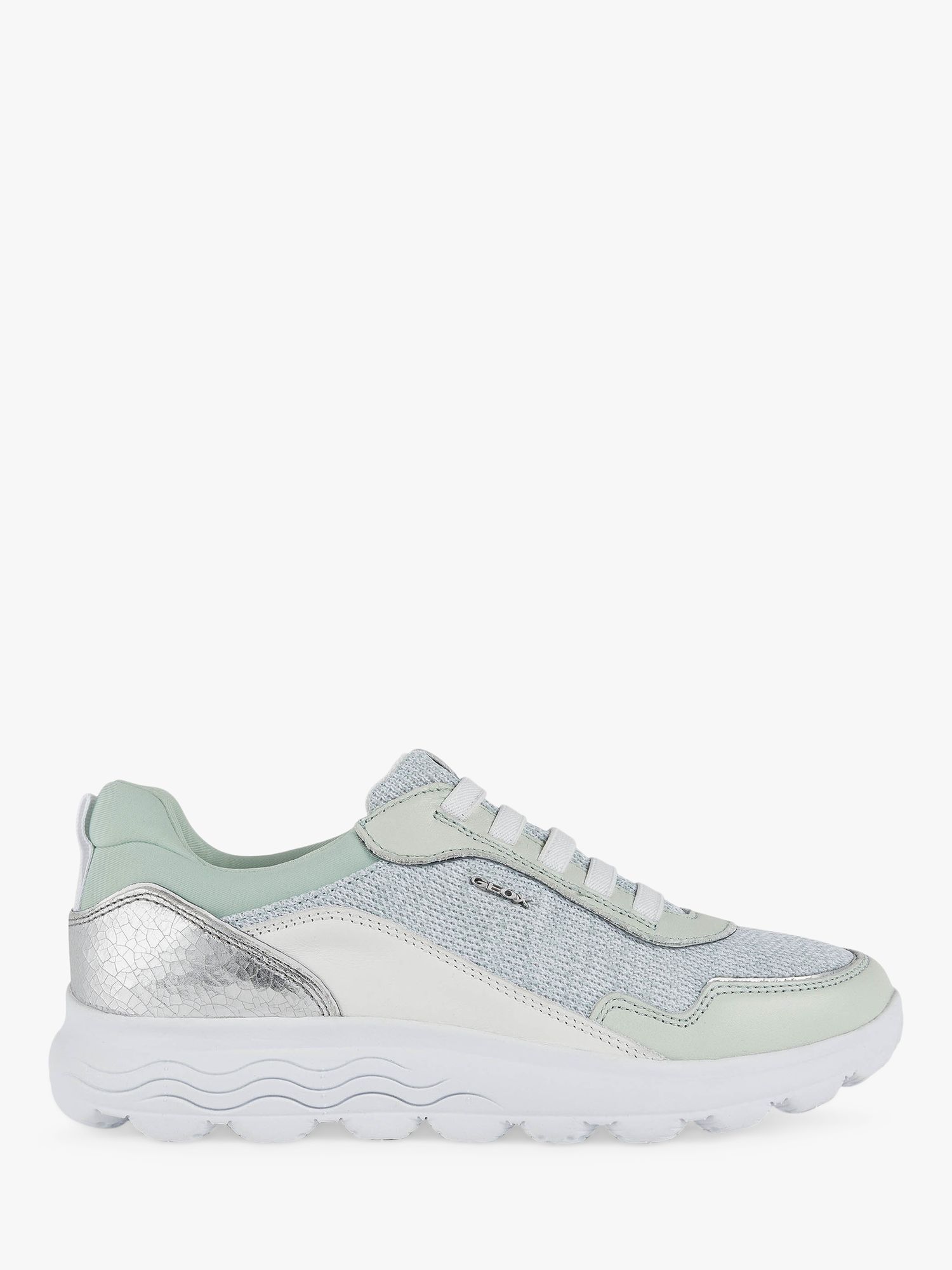 Geox Women's Spherica Metallic Detail Lace Up Trainers, Mint/White at Lewis Partners