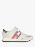 Geox Women's Tabelya Wide Fit Textile Leather Lace Up Trainers, Off White/Fuchsia