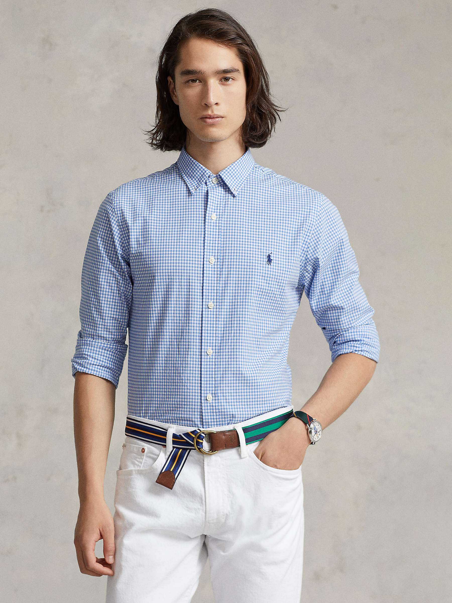 Polo Ralph Lauren Poplin Slim Check Shirt, Blue at John Lewis & Partners