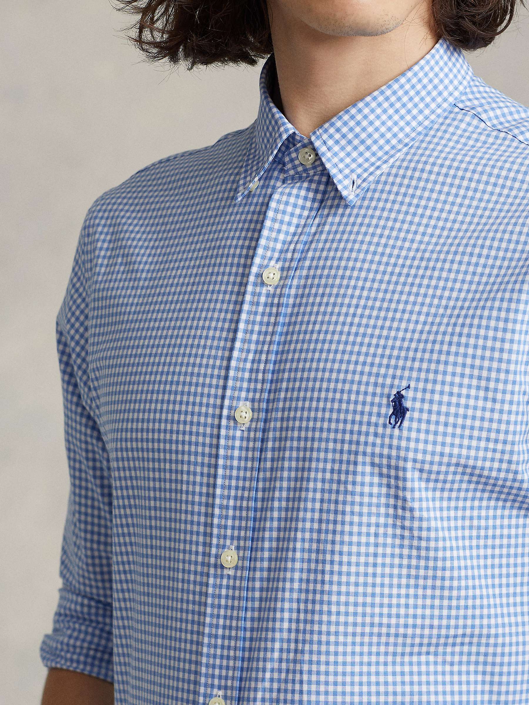 Buy Polo Ralph Lauren Slim Fit Gingham Stretch Poplin Shirt, Blue Online at johnlewis.com