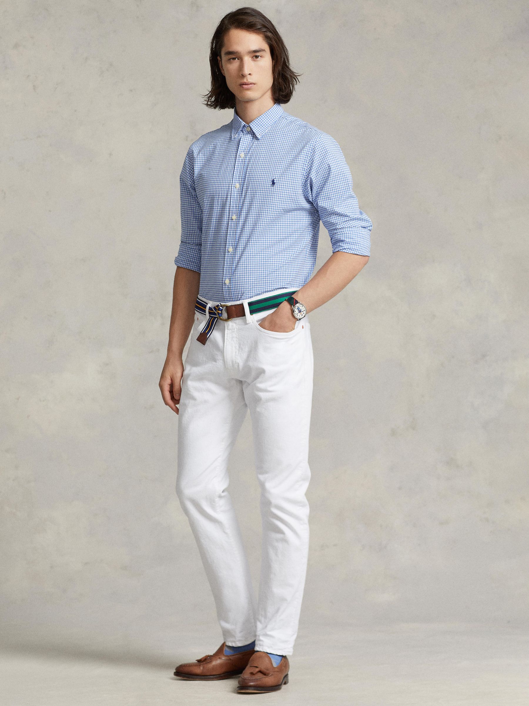 Polo Ralph Lauren Slim Fit Gingham Stretch Poplin Shirt, Blue, S