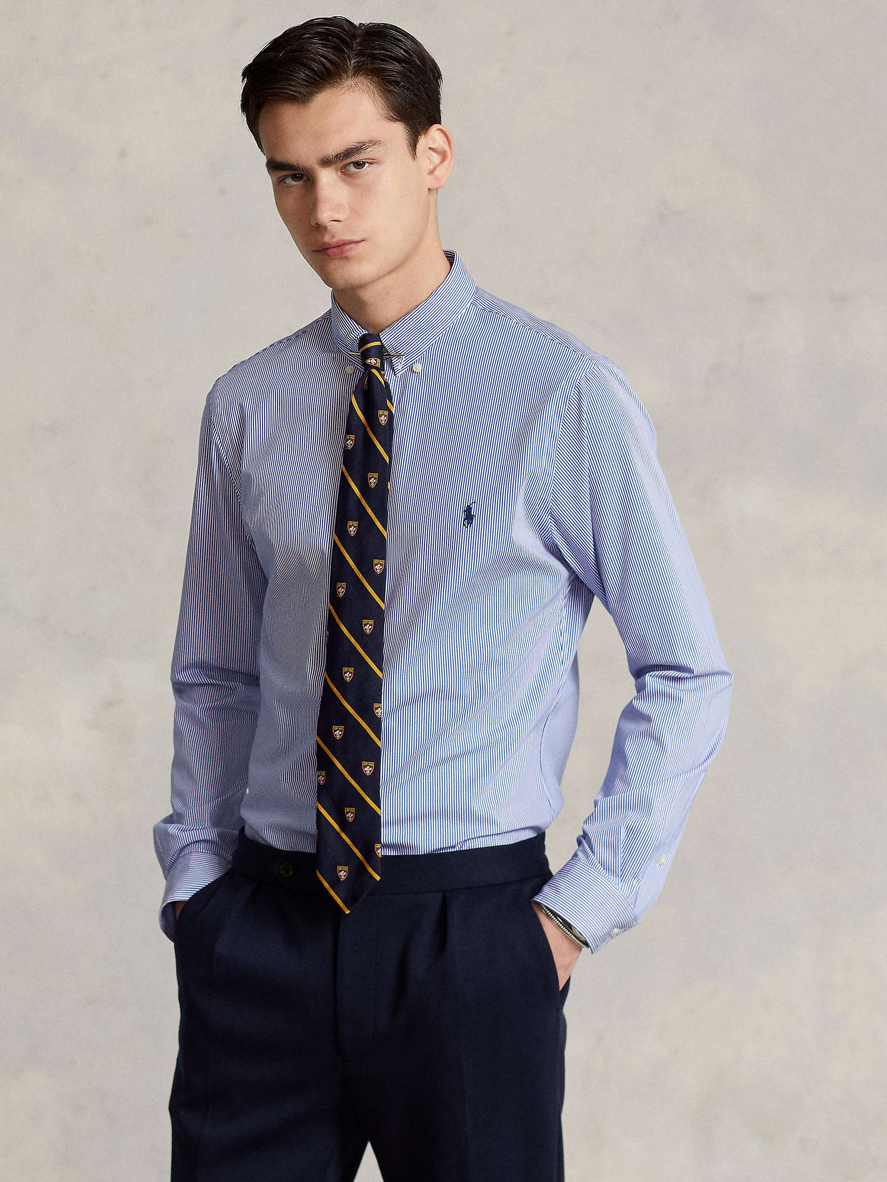 Buy Polo Ralph Lauren Poplin Slim Stripe Shirt, Blue/White Online at johnlewis.com
