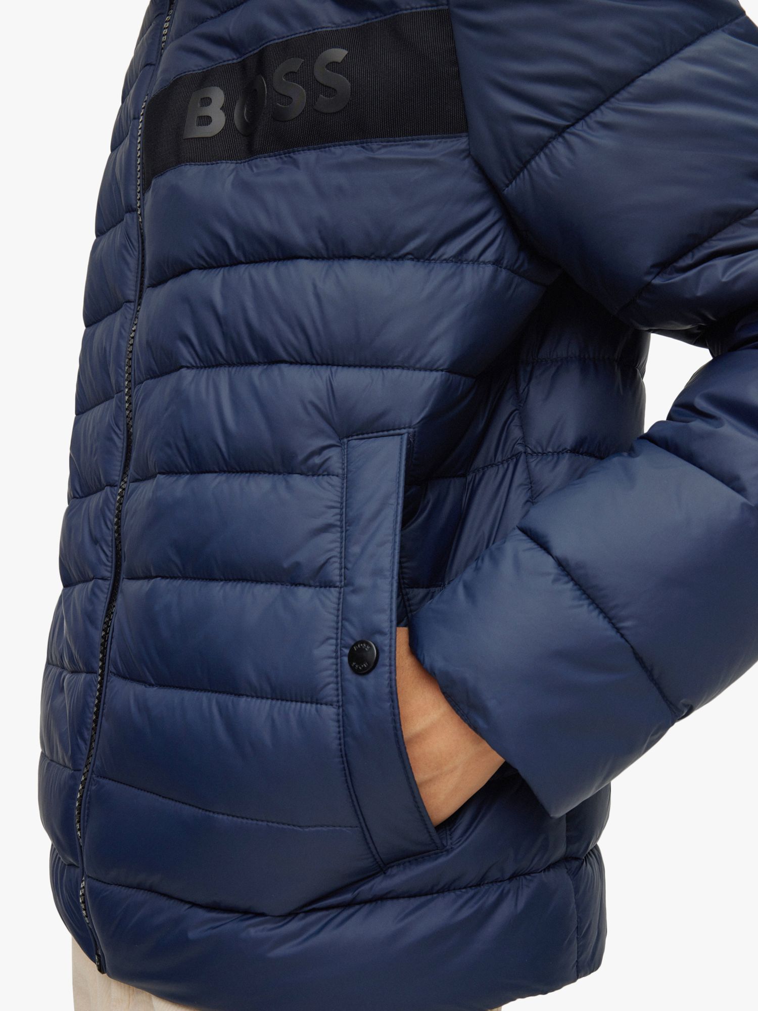 BOSS Darolus Quilted Zip Jacket, Dark Blue at John Lewis & Partners