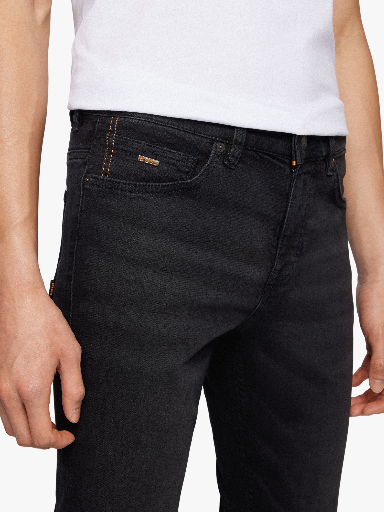 nederdel vejledning andrageren BOSS Delaware Slim Fit Jeans, Black at John Lewis & Partners