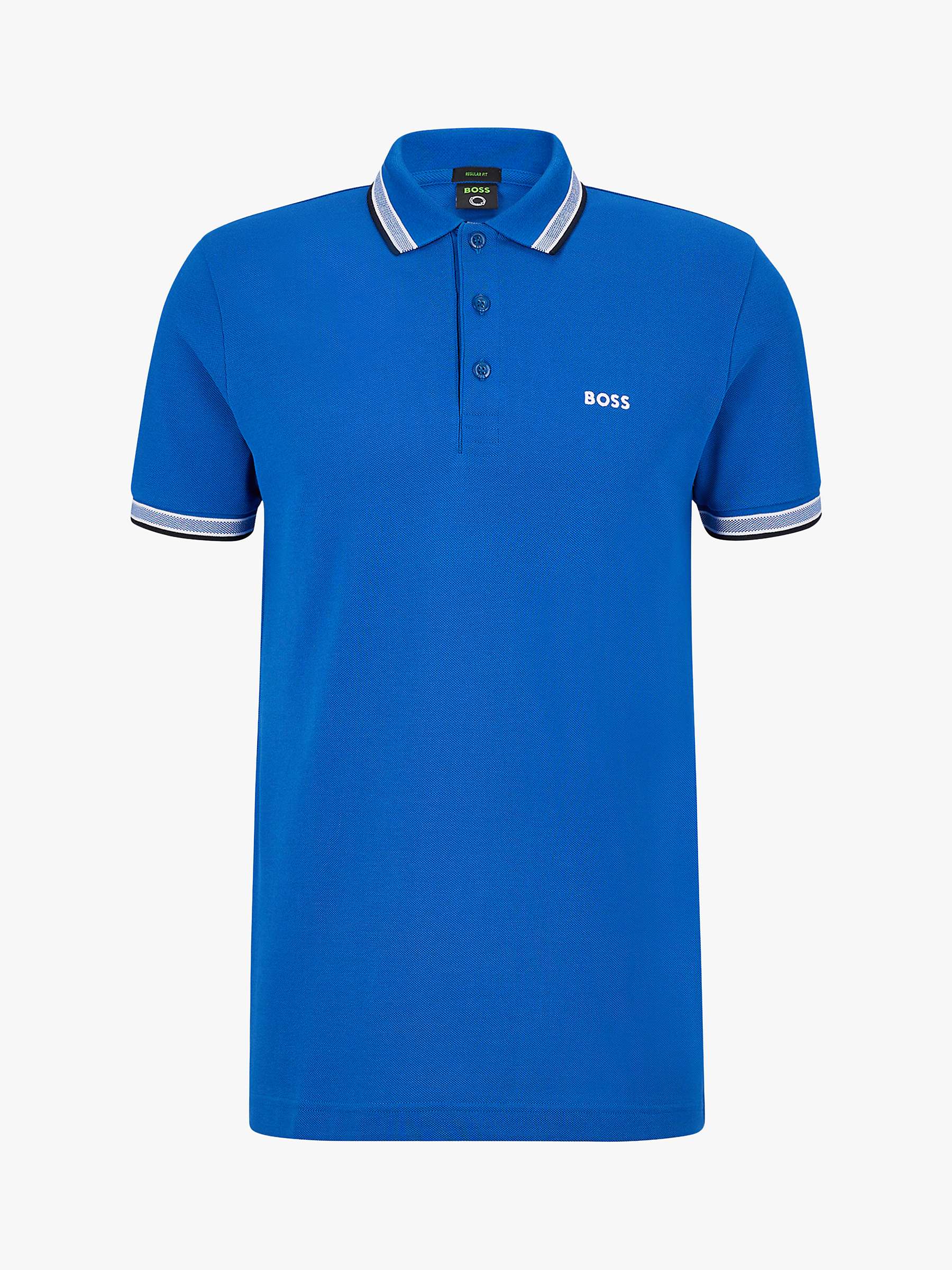 BOSS Paddy Short Sleeve Polo Shirt, Medium Blue at John Lewis & Partners