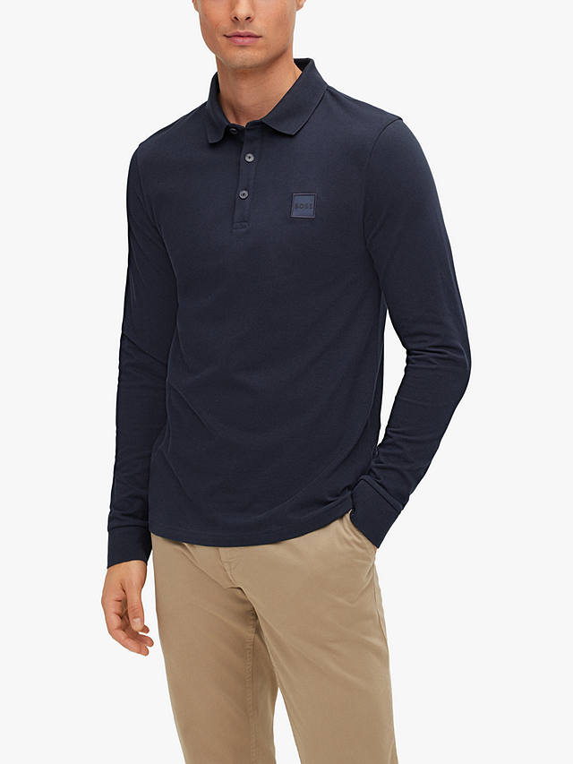 BOSS Passerby Long Sleeve Polo Shirt, Dark Blue