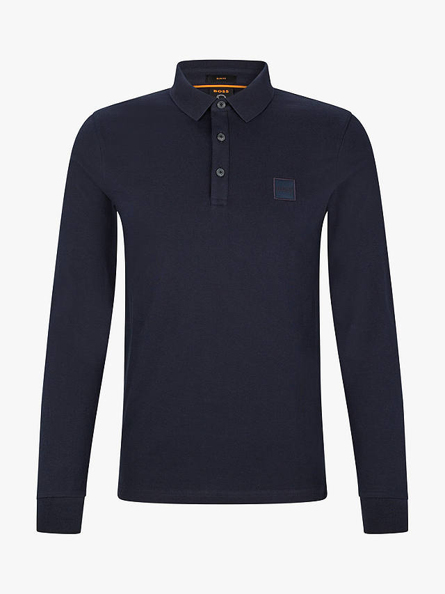 BOSS Passerby Long Sleeve Polo Shirt, Dark Blue