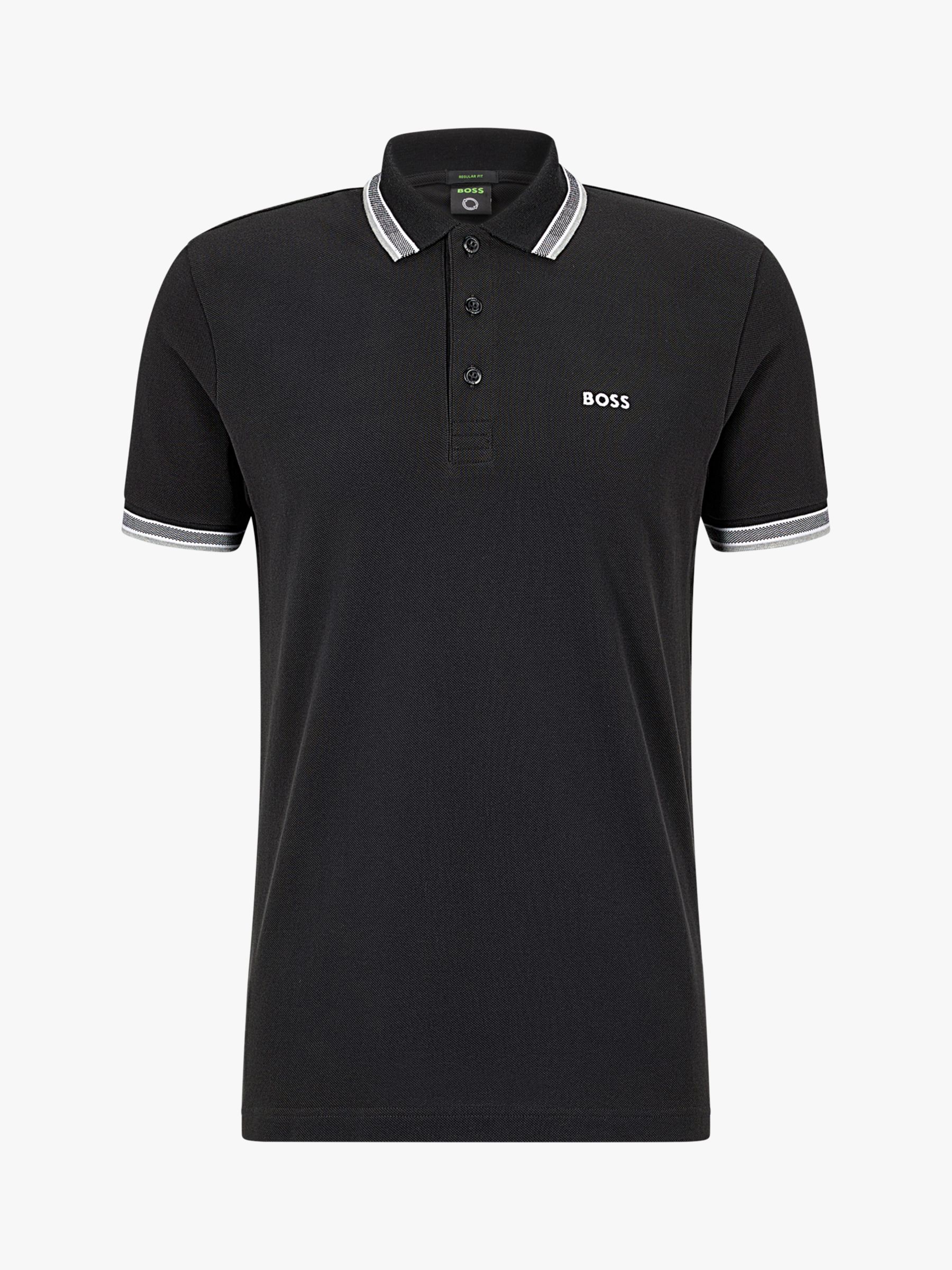 BOSS Paddy Short Sleeve Polo Shirt, Black at John Lewis & Partners