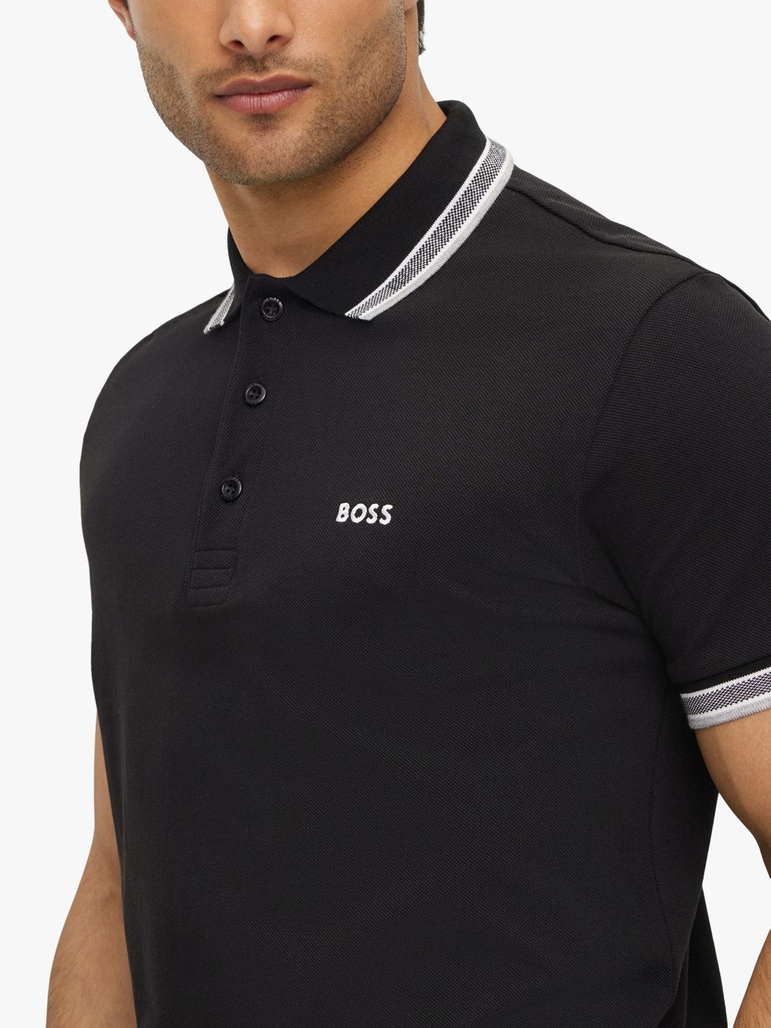 BOSS Paddy Short Sleeve Polo Shirt, Black, S