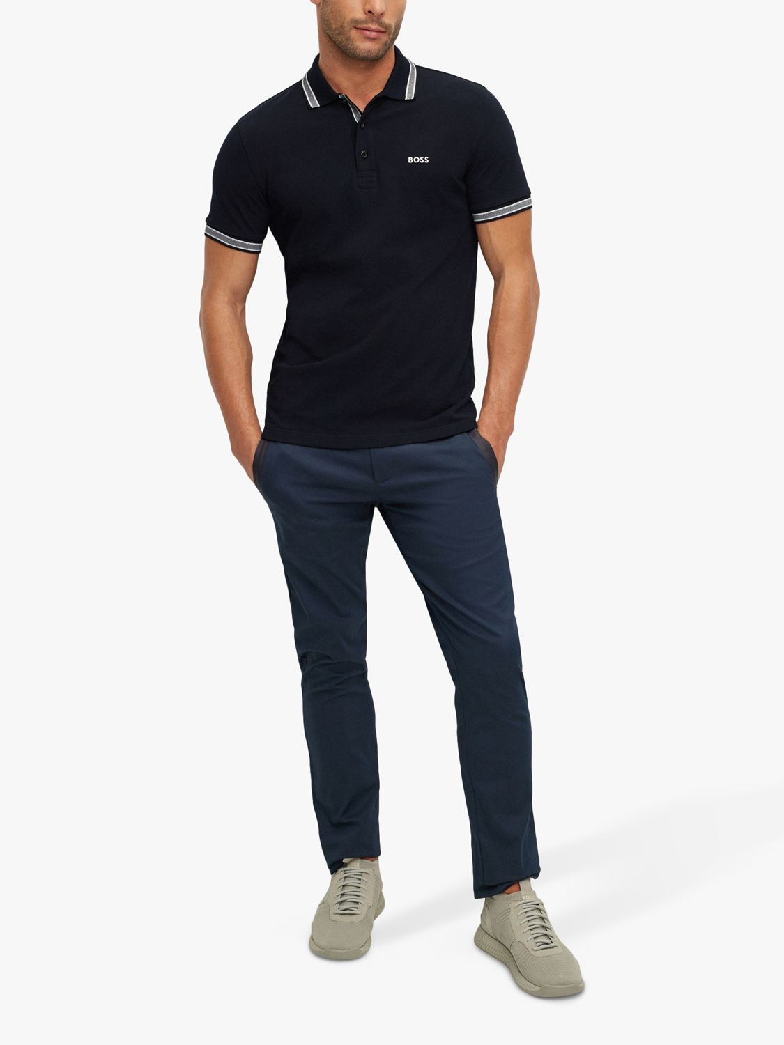 BOSS Paddy Short Sleeve Polo Shirt, Dark Blue at John Lewis & Partners