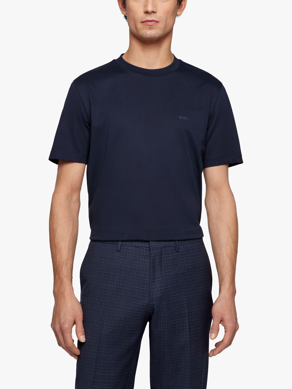 BOSS Regular Fit Cotton T-Shirt, Dark Blue at John Lewis & Partners