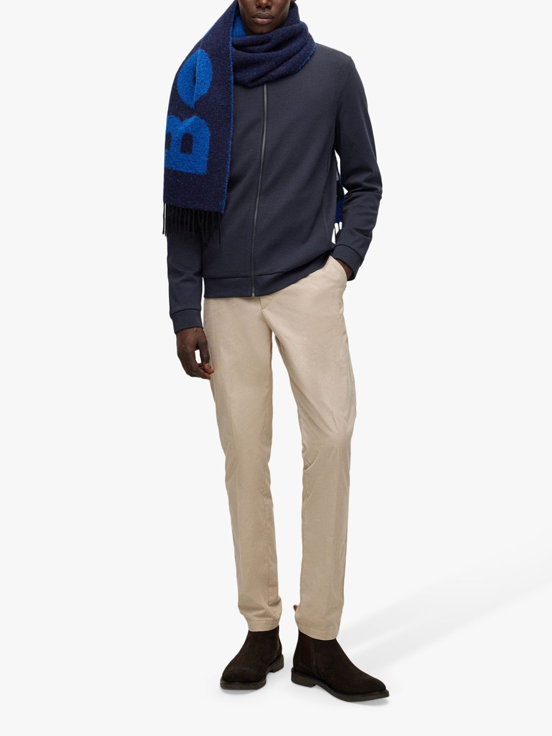 BOSS Skiles Zip Through Sweatshirt, Dark Blue, S