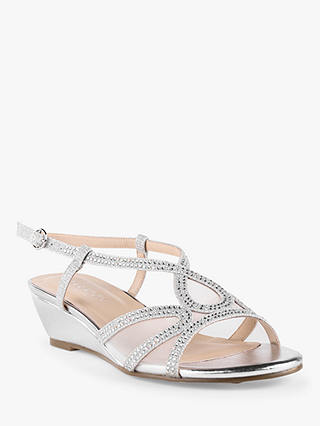 Paradox London Justine Glitter Low Heel Wedge Sandals, Silver
