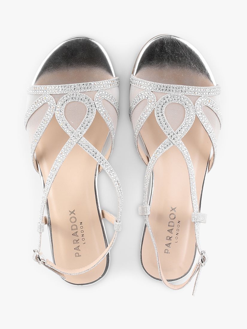 Paradox London Justine Glitter Low Heel Wedge Sandals, Silver, 3
