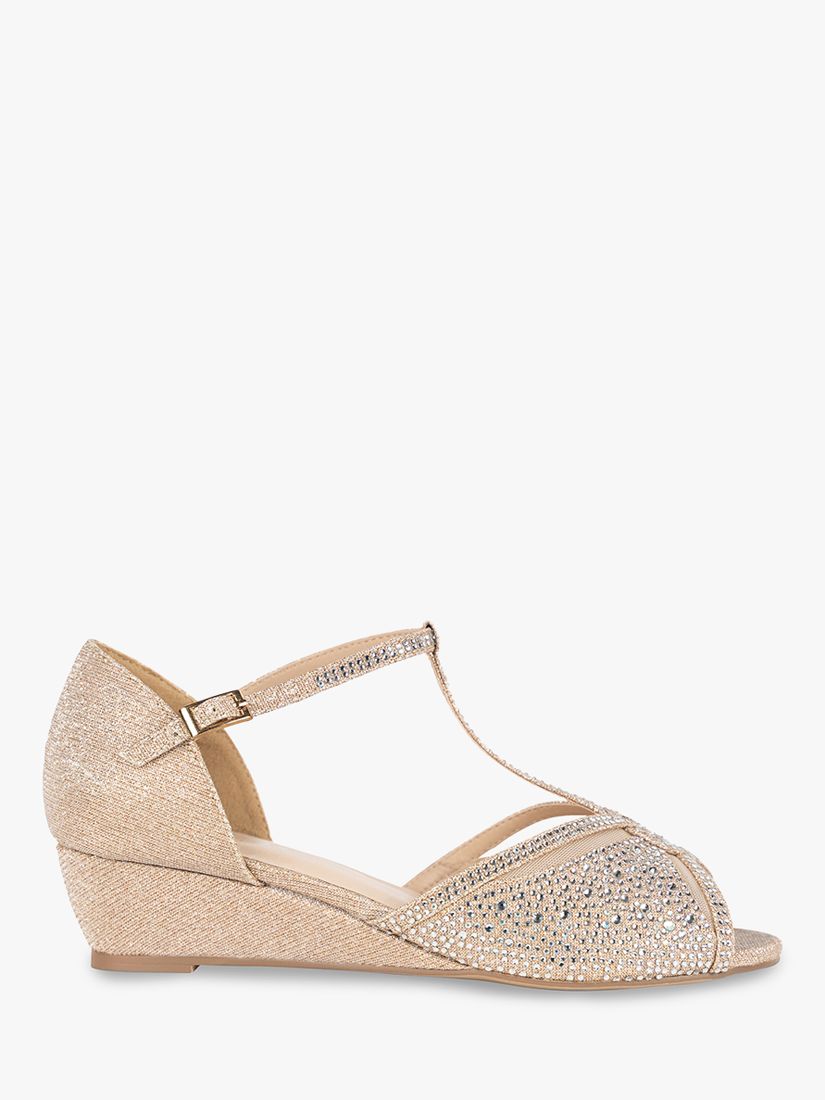 Paradox London Janelle Wide Fit Glitter Wedge Heel Sandals, Champagne ...