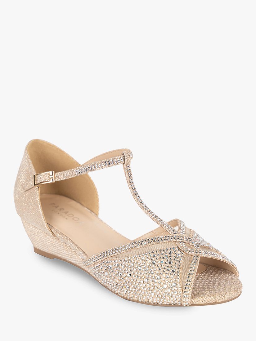 Paradox London Janelle Wide Fit Glitter Wedge Heel Sandals