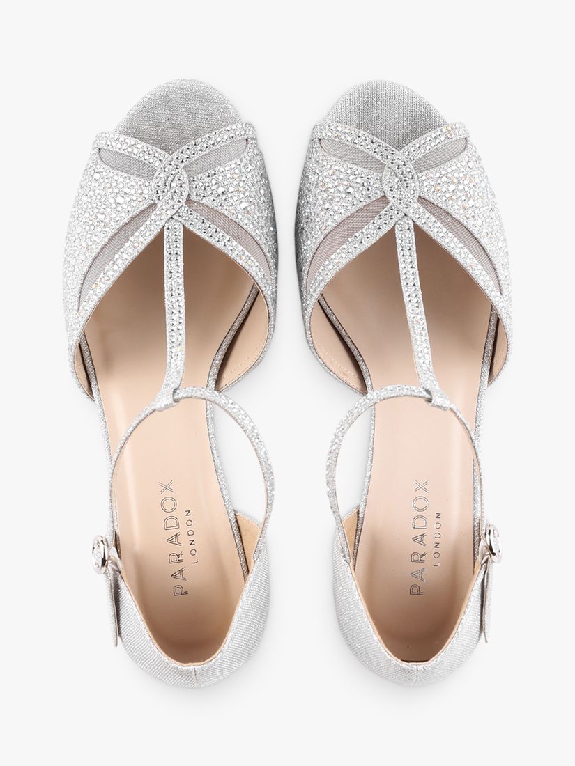 Paradox London Nelly Wide Fit Glitter T-Bar Sandals, Silver at John Lewis &  Partners