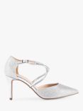 Paradox London Kennedy Glitter Heeled Ankle Strap Court Shoes, Silver