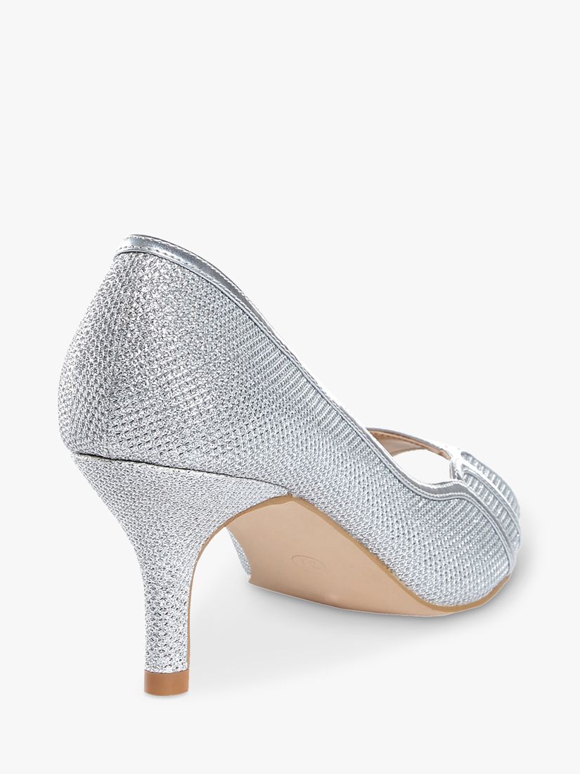 Silver pumps open on sale toe