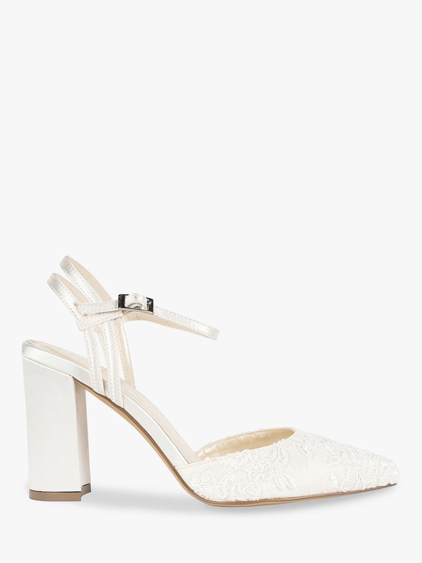Paradox London Fauna Satin and Lace High Block Heel Shoes, Ivory, 3