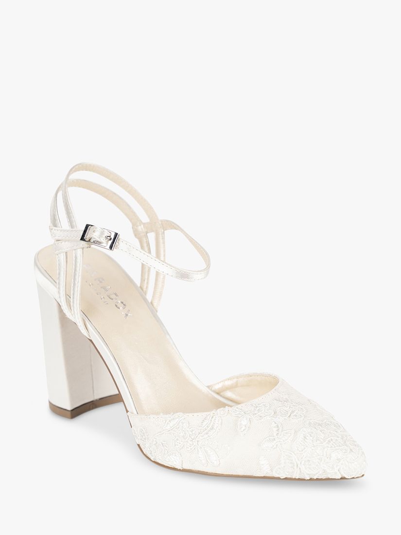 Paradox London Fauna Satin and Lace High Block Heel Shoes, Ivory, 3