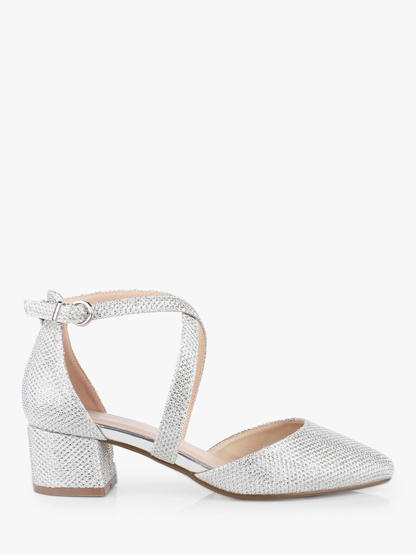 Paradox London Francis Wide Fit Glitter Block Heel Court Shoes